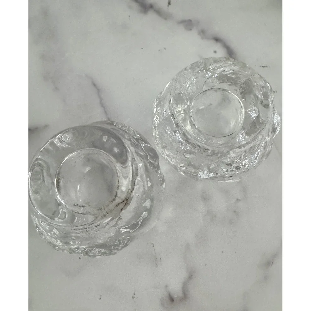 Kosta Boda Snowball Votive Candle Holders Set of 2 Ann Warff Swedish Glass Clear